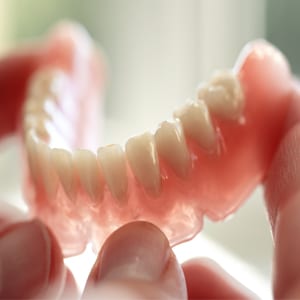 Dentures held in someone's hand 