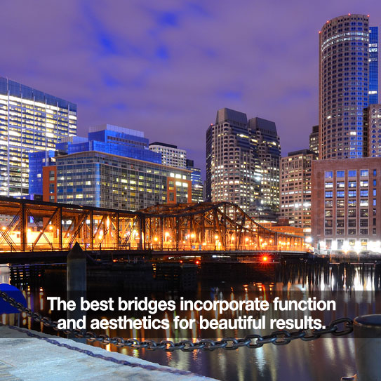 Downtown Boston bridge. Caption: The best bridges incorporate function and aesthetics. 