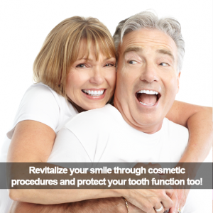 Couple hugging. Caption: Revitalize your smile through cosmetic dentistry