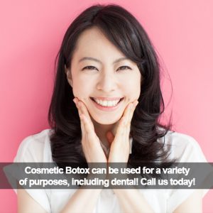 Woman smiling. Caption: Cosmetic Botox can be used in dentistry