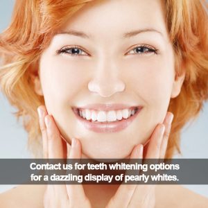 Woman smiling. Caption: Contact us for teeth whitening options