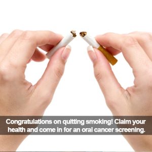 Two hands breaking a cigarette. Caption: Congratulations on quitting smoking