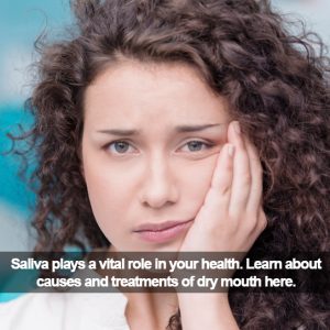 Unhappy woman. Caption: Learn about causes and treatments of dry mouth here.