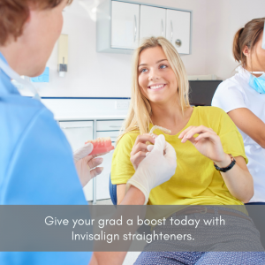 Teen girls with Invisalign aligners at dentist office