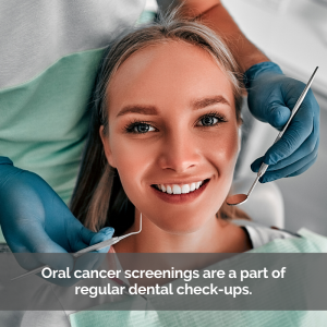 A woman in a dental chair gets oral cancer screening.