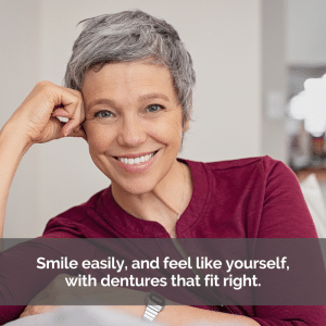 A women smiling with perfect dentures