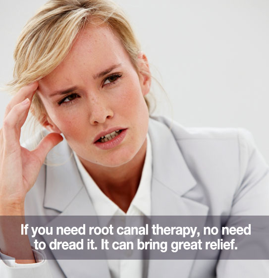 Woman looking concerned. Root canal treatment can bring great relief.