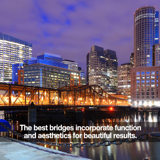Downtown Boston bridge. Caption: The best bridges incorporate function and aesthetics.