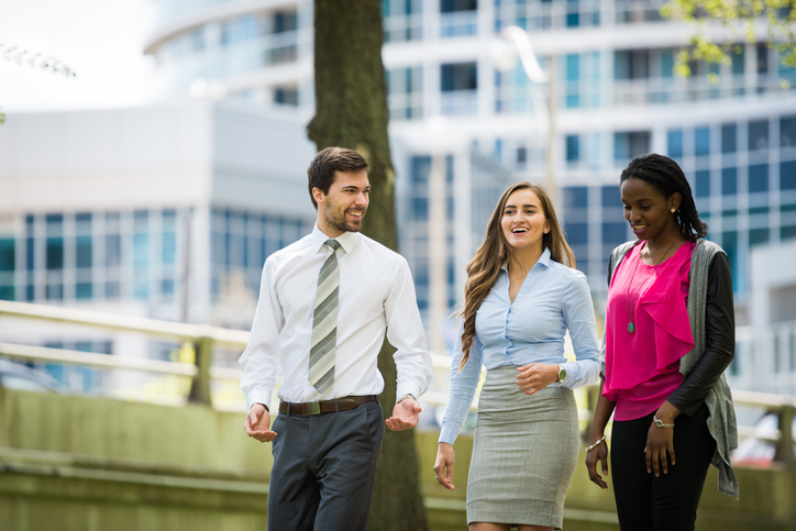 Seaport tech professionals walking outside